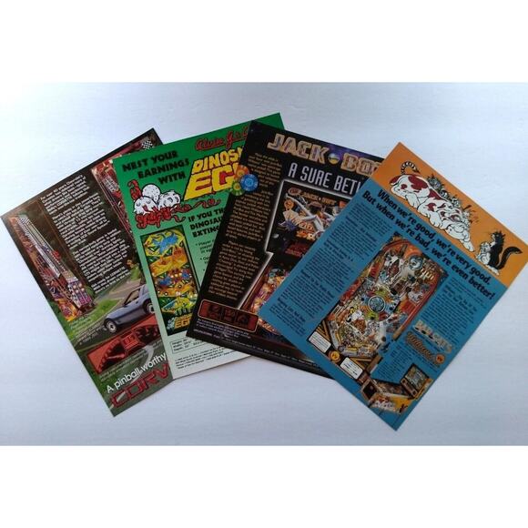Pinball FLYERS Lot Of 4 Corvette Dinosaur Eggs Jackbot Bad Cats Original Vintage - Picture 2 of 2